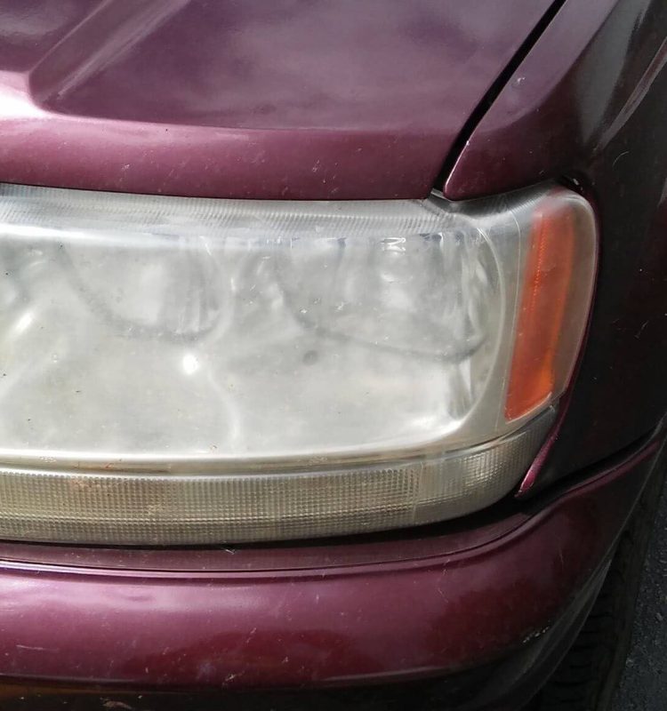 a before picture prior to a headlight restoration service